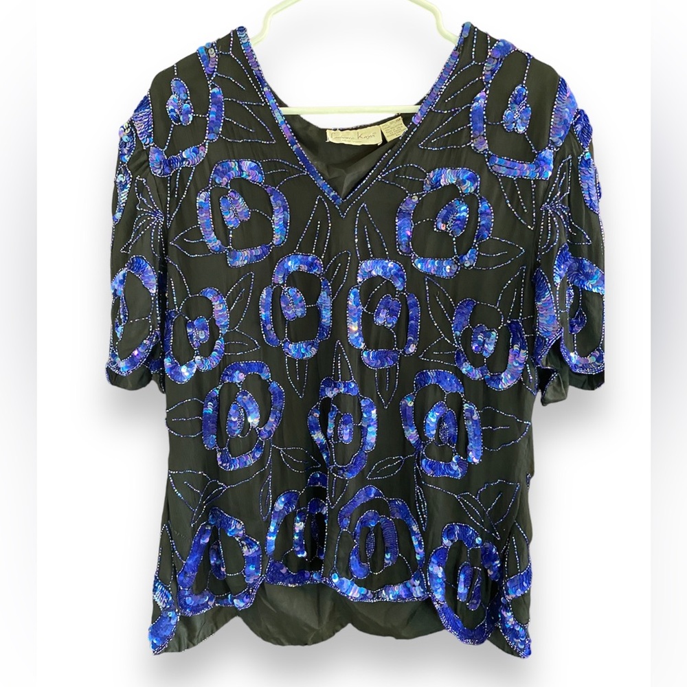 Vintage Laurence Kazar Silk Sequined Beaded Embroidered Special Occasion Blouse